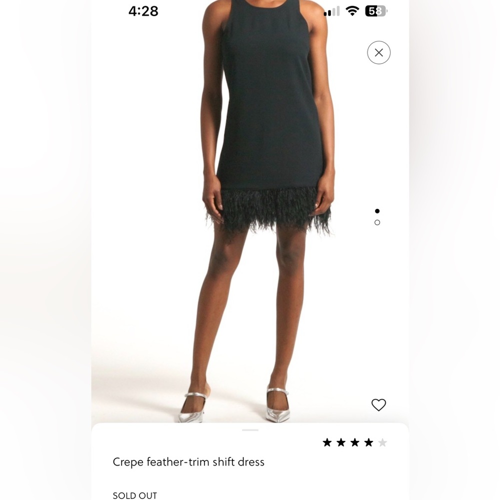 Black JCrew collection dress, feather detailing